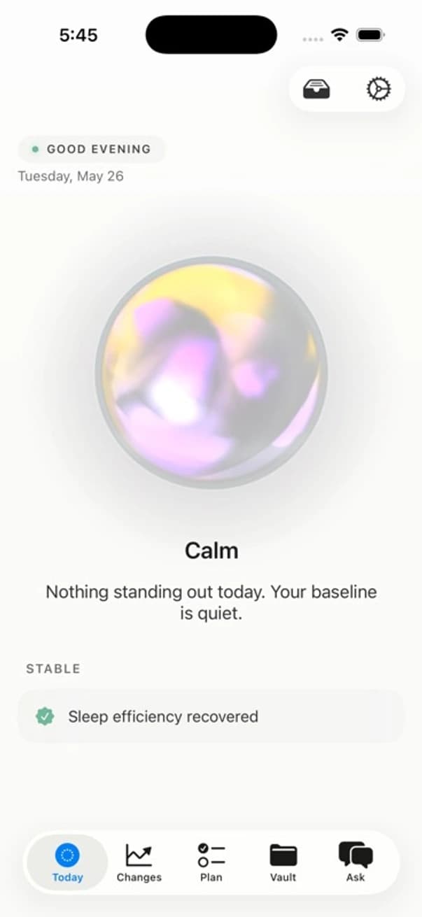 Laymen Baseline Today screen showing a clear current state